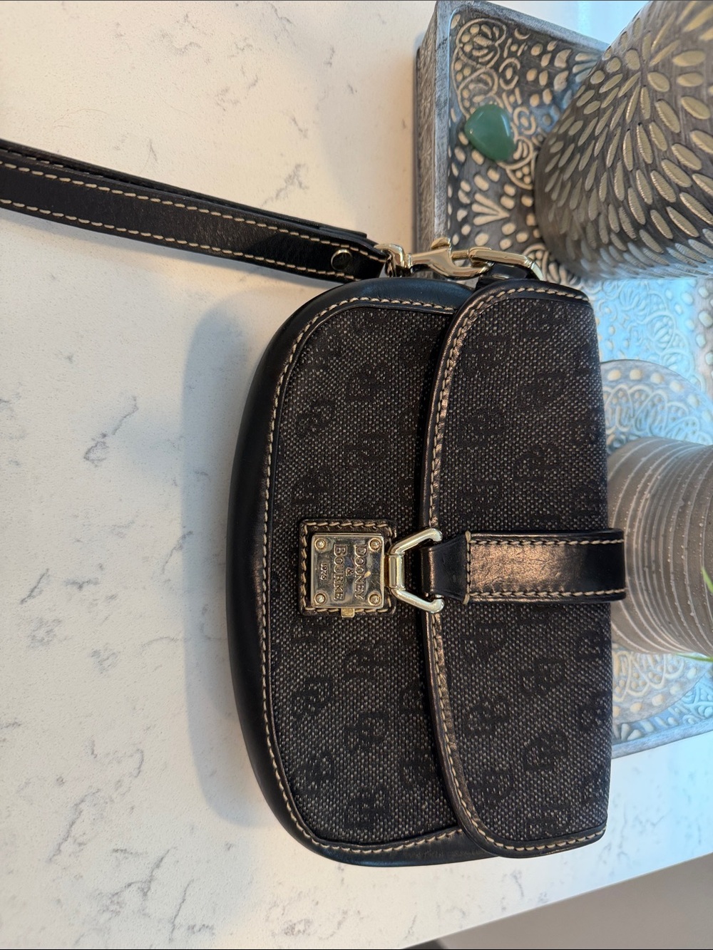 Dooney & Bourke Black Logo Wristlet with Silver Hardware